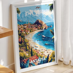 Antalya travel print - Turkey, Antalya travel poster, Turkey travel poster, Turkey cityscape wall art, unique city art decor