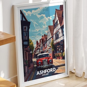 Ashford travel print - England, Ashford travel poster, England travel poster, United Kingdom wall art, British art decor