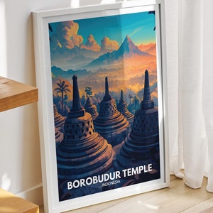 Borobudur Temple print - Indonesia, Borobudur Temple poster, Indonesia travel art poster, Indonesia wall art decor