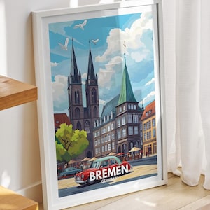 Bremen travel print - Germany, Bremen travel poster, Germany travel poster, Germany cityscape wall art, unique city art decor
