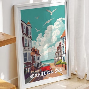 Bexhill on Sea travel print - England, Bexhill on Sea travel poster, England travel poster, United Kingdom wall art, British art decor