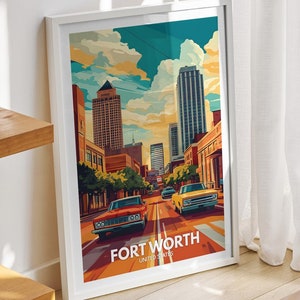 Fort Worth travel print - United States, Fort Worth travel poster, United States travel poster, United States cityscape wall art, city decor