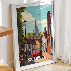 Salisbury art print - England, Salisbury travel poster, England travel poster, United Kingdom wall art, British art decor