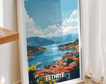 Fethiye travel print - Turkey, Fethiye travel poster, Turkey travel poster, Turkey cityscape wall art, unique city art decor