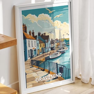 Gravesend travel print - England, Gravesend travel poster, England travel poster, United Kingdom wall art, British art decor