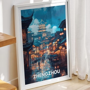 Zhengzhou travel print - China, Zhengzhou travel poster, China travel poster, China cityscape wall art, unique city art decor