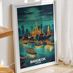 Bangkok art print - Thailand, Bangkok travel poster, Thailand travel poster, Thailand cityscape wall art, unique city decor