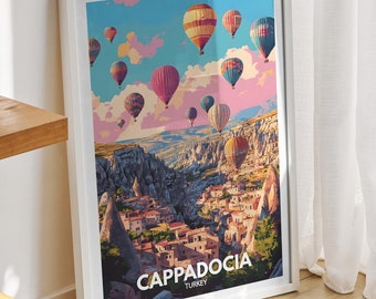 Cappadocia travel print - Turkey, Cappadocia travel poster, Turkey travel poster, Turkey cityscape wall art, unique city art decor