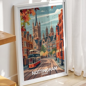 Nottingham art  print -  England , Nottingham  art poster, England  travel poster, United Kingdom wall art, English art  decor