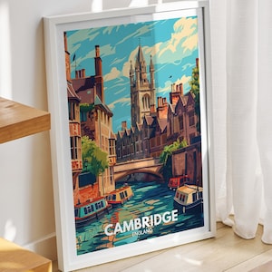Cambridge travel print - England, Cambridge travel poster, England travel poster, United Kingdom wall art, English art decor