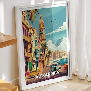 Alexandria art print - Egypt,Alexandria  poster, Egypt travel poster, Egypt cityscape wall art, unique city art decor