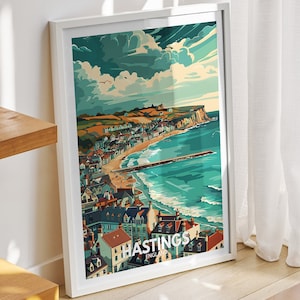 Hastings travel print -  England  , Hastings art poster, England    travel poster, United Kingdom wall art, Engilish art  decor