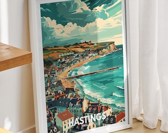 Hastings travel print -  England  , Hastings art poster, England    travel poster, United Kingdom wall art, Engilish art  decor