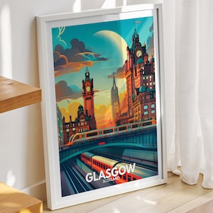 Glasgow travel print -  Scotland  , Glasgow art poster, Scotland   travel poster, United Kingdom wall art, Scottish art  decor