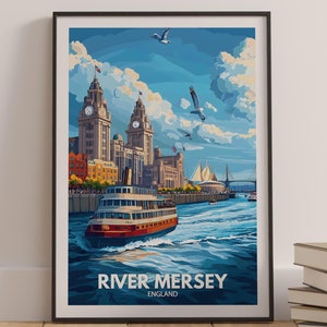 River Mersey print - England, River Mersey poster, England travel art poster, Natural wall art, UK Seaside art decor