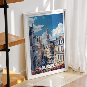 Brussels travel print - Belgium, Brussels travel poster, Belgium travel poster, Belgium cityscape wall art, unique city art decor