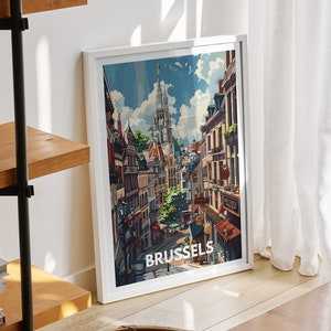 Brussels travel print - Belgium, Brussels travel art poster, Belgium travel poster, Belgium cityscape wall art, unique city art decor