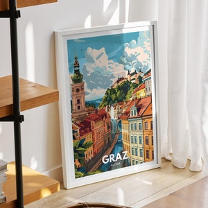Graz travel print - Austria, Graz travel poster, Austria travel art poster, Austria cityscape wall art, unique city art decor