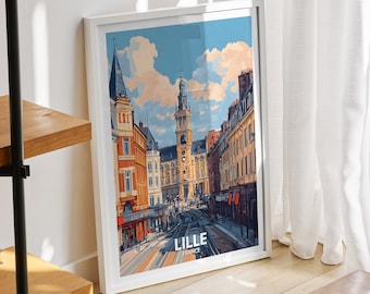 Lille  print - France, Lille travel poster, France travel poster, France cityscape wall art, unique city art decor