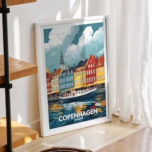 Copenhagen art print - Denmark, Copenhagen  poster, Denmark travel poster, Denmark cityscape wall art, unique city decor