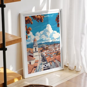 Sucre travel print - Bolivia, Sucre travel poster, Bolivia travel poster, Bolivia cityscape wall art, unique city art decor