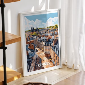 Rennes travel print - France, Rennes travel poster, France travel poster, France cityscape wall art, unique city art decor