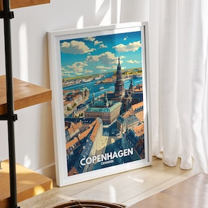 Copenhagen art print - Denmark, Copenhagen  poster, Denmark travel poster, Denmark cityscape wall art, unique city decor