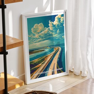 Lake Pontchartrain Causeway print - Louisiana, Lake Pontchartrain Causeway poster, Louisiana travel poster, Lake view art decor