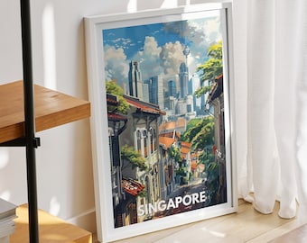 Singapore travel print - Singapore, Singapore travel poster, Singapore poster, Singapore cityscape wall art, unique city art decor