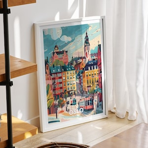 Oslo travel print - Norway, Oslo travel poster, Norway travel poster, Norway cityscape wall art, unique city decor