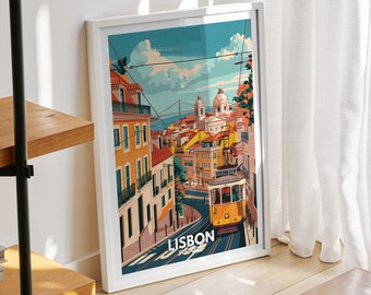 Lisbon travel print - Portugal, Lisbon travel poster, Portugal travel poster, Portugal cityscape wall art, unique city decor