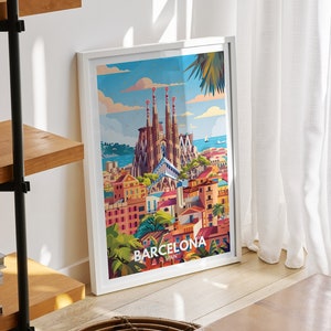 Barcelona travel print - Spain, Barcelona travel poster, Spain travel poster, Spain cityscape wall art, unique city decor