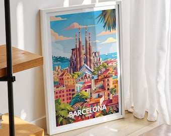 Barcelona travel print - Spain, Barcelona travel poster, Spain travel poster, Spain cityscape wall art, unique city decor