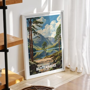 Buttermere print - England, Buttermere poster, England travel poster, Natural Lake wall art, Lake view art decor, Holiday poster