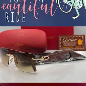 Cartier Rimless Sunglasses, Vintage Mod CT02285 Wood Temple With Brown Lens Eyewear Men/ Women, Labor  Day Gift, Gift For Mum/Dad/Wife