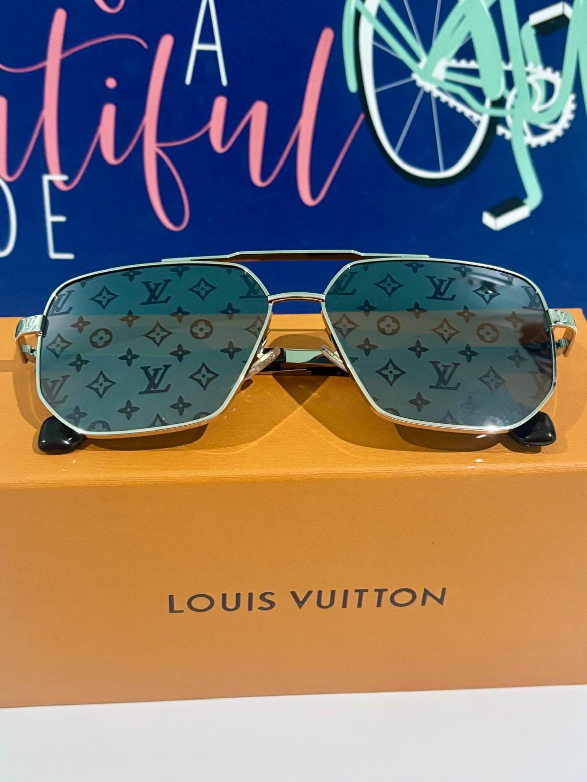 LV Sunglasses: Vintage Mod Z3109U Black LV Monogram Lens Gold