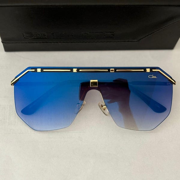 Vintage  Cazal  9089 Sunglasses: Black & Gold Frame With  Blue  Lens  Unisex  Oversized Eyewear, Father  Gift, Mother Gift