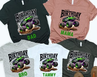 Monster Truck-verjaardagsshirt, bijpassend familie-T-shirt