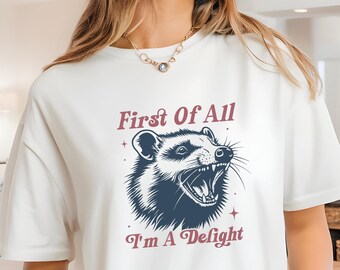 Funny Possum T-Shirt: Vintage Style, 'I'm a Delight' Quote,