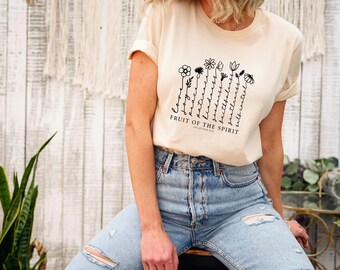 Fruits Of The Spirit, Floral Bible Verse Design, Wild Flowers Print, Religious Gift Idea, Unisex Casual Tee, Christian Faith Apparel, DTF