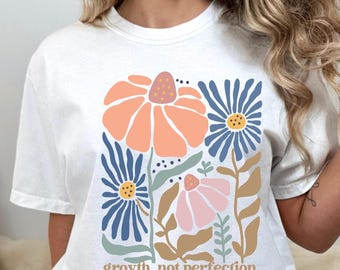Growth Not Perfection Shirt, Pastel Floral Comfort Colors Tee