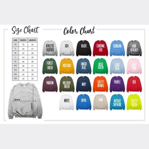 a chart of the different colors of sweatshirts