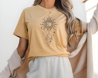 Boho Himmlisches T-Shirt, Sonne & Mond Sterne (Unisex S-XXL),
