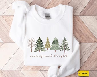 Koszulka „Wesoła i jasna”, koszulka z choinką, damski prezent świąteczny, uroczy zimowy T-shirt, rodzinne ubrania świąteczne, świąteczny top