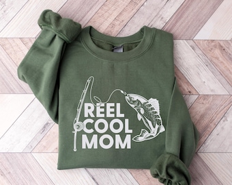 Reel Cool Mom Shirt, Funny Fishing Gift Mom, Lake Life Sweatshirt, Outdoorsy Fisherman Tee, Matching Family Birthday Humor Women Apparel