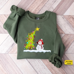 Christmas Tree And Snowman Sweatshirt, Christmas Sweatshirt, Snowman Shirt, Snowman T-Shirt, Christmas Crewneck, Christmas Shirts for Women
