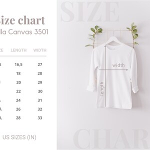 a size chart for a t - shirt hanging on a wall