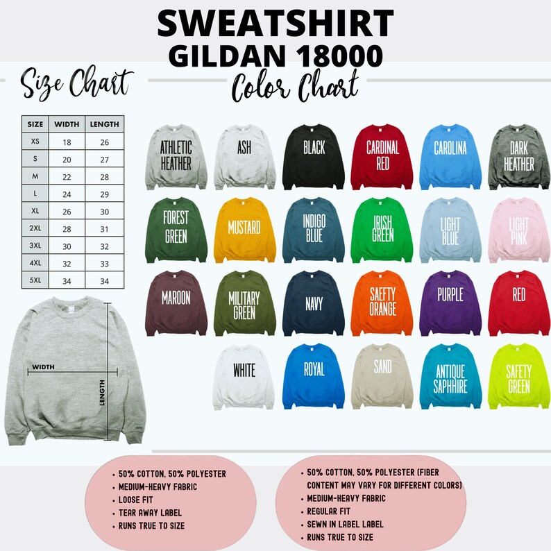 sweatshirt gildan 18000 color chart