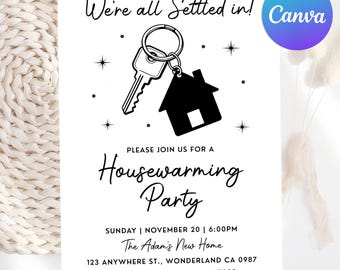 Bearbeitbare Einweihungsparty-Einladung, Housewarming Party-Einladung, Home Sweet Home, Wir sind alle in Einladung, Canva-Vorlage angesiedelt