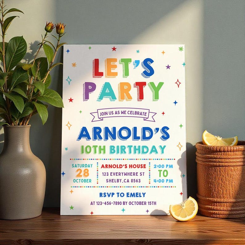 simple party invite,6th 8th 7th 9th 10th,simple colorful,simple colorful,bright colors,colorful invitation,13th birthday,teenager birthday,boys invitation,simple party invite,colorful rainbow,editable invitation,minimalist birthday